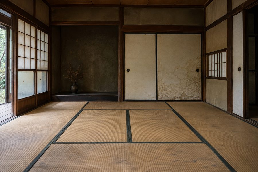 はり替え前の古い畳の和室（サンプル画像）
